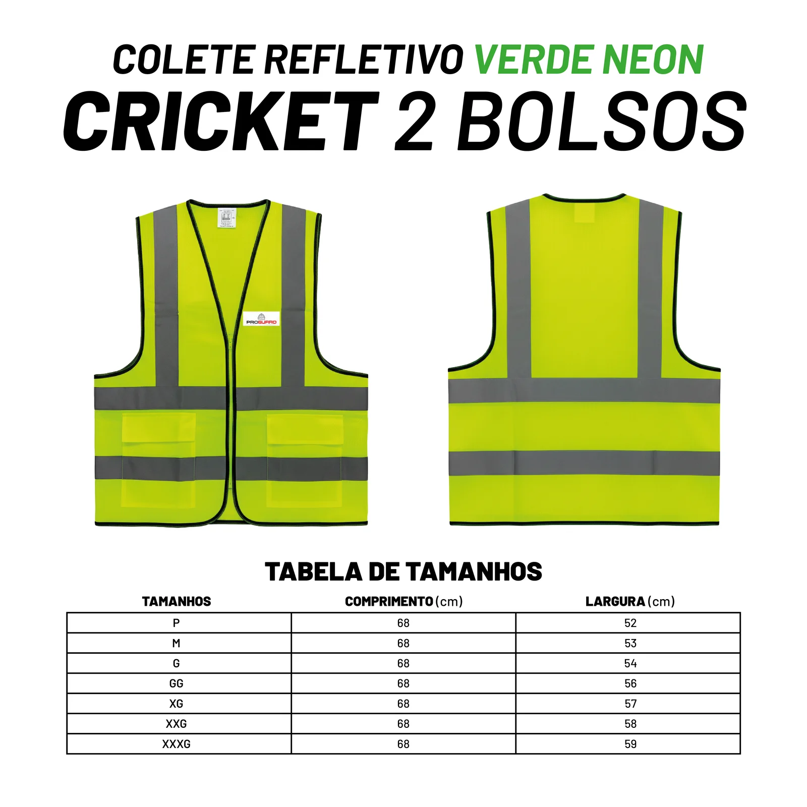 PROGUARD - Colete Refletivo Com 2 Bolsos CRICKET - Vista Lateral